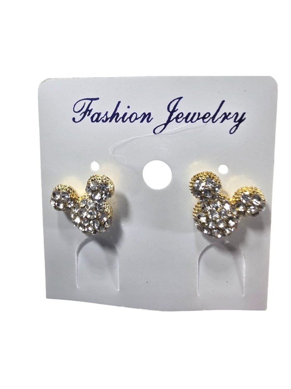 Crystal Stud Earrings Mickey Mouse Shape Gold Tone Fashion Jewelry Women
